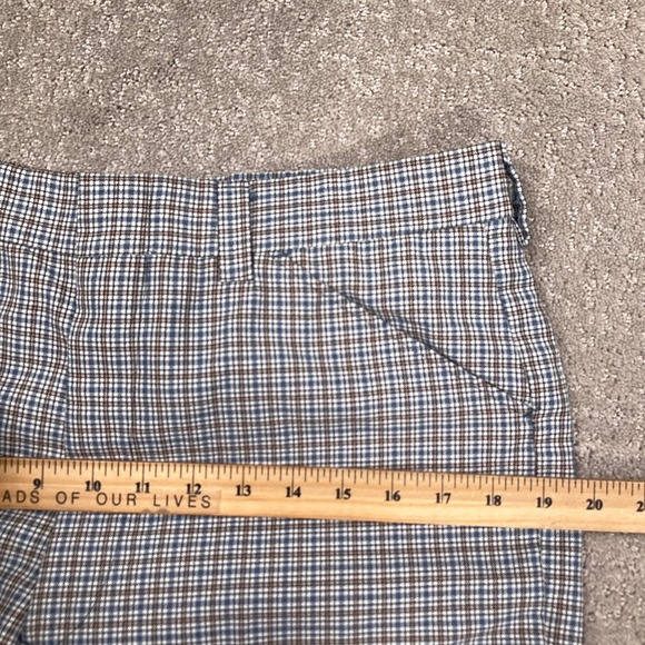 Vintage Trousers Mens 32W 29L Blue Tan Micro Check Plaid Flat Front High Rise - Picture 4 of 13